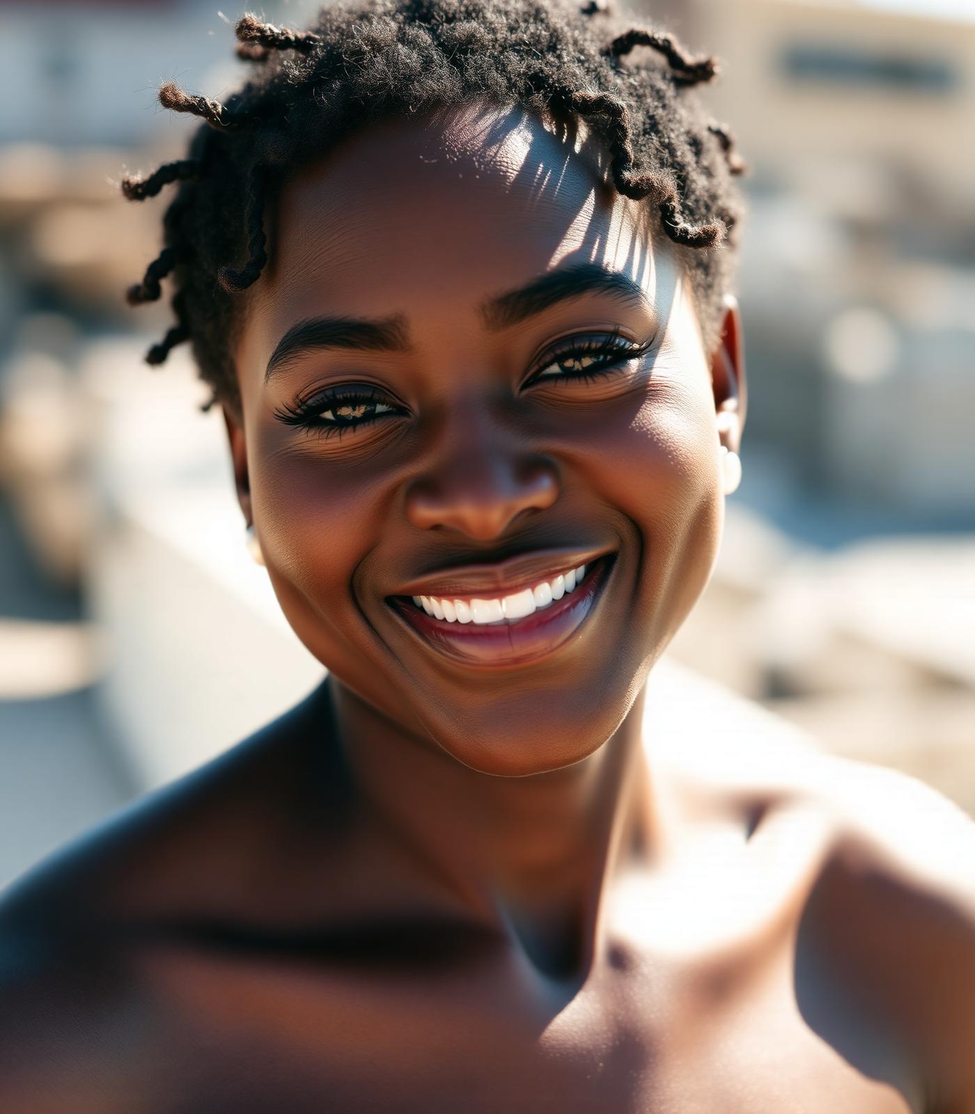 A woman wearing Shoreline Chic lashes in golden light