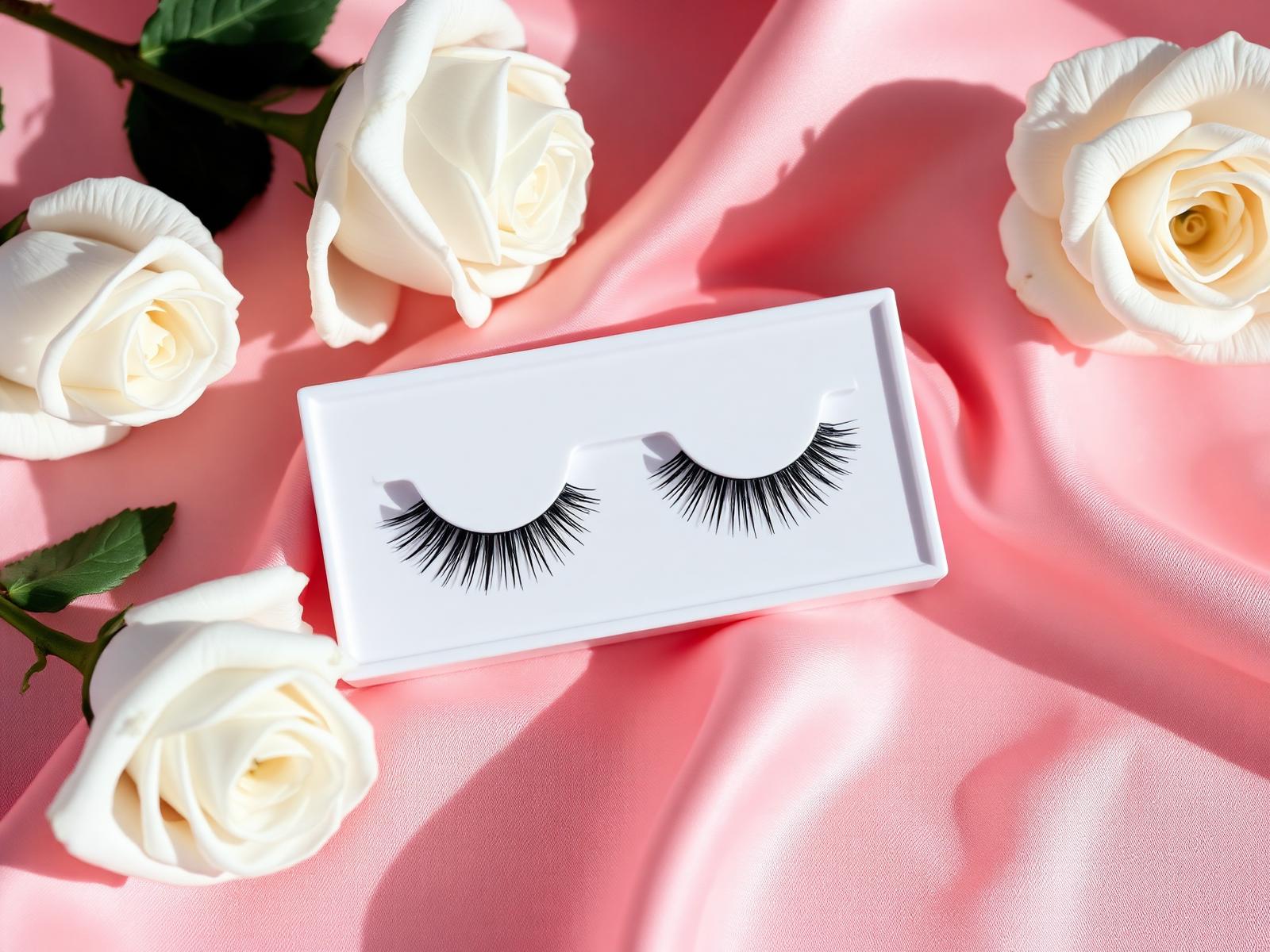 Luxury false lashes on soft pink silk